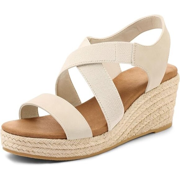 Platform Espadrille Wedge Sandals Open Toe Elastic Ankle Strap Slip-On Size 10 - Picture 1 of 11